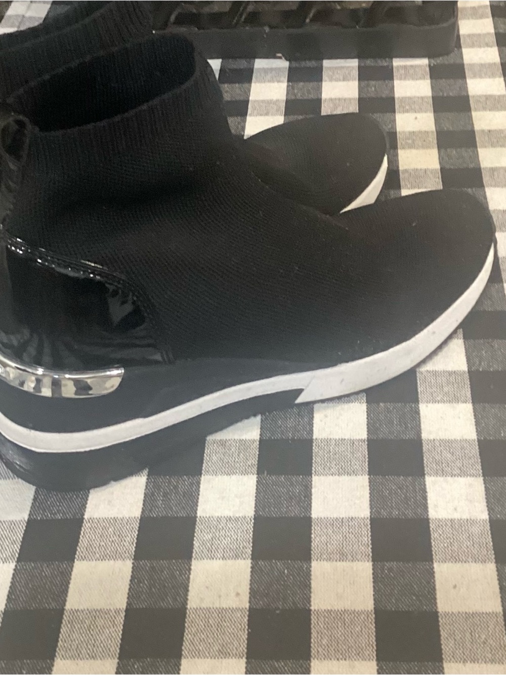 Michael Kors Black Knit Slip-On Sneakers with White Sole